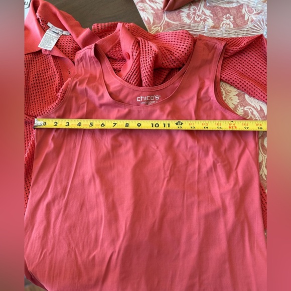 EUC Chico's Open Knit Button-Up Cardi & Tank Top SZ 2 (L/12) Coral/Burnt Orange - Picture 16 of 16